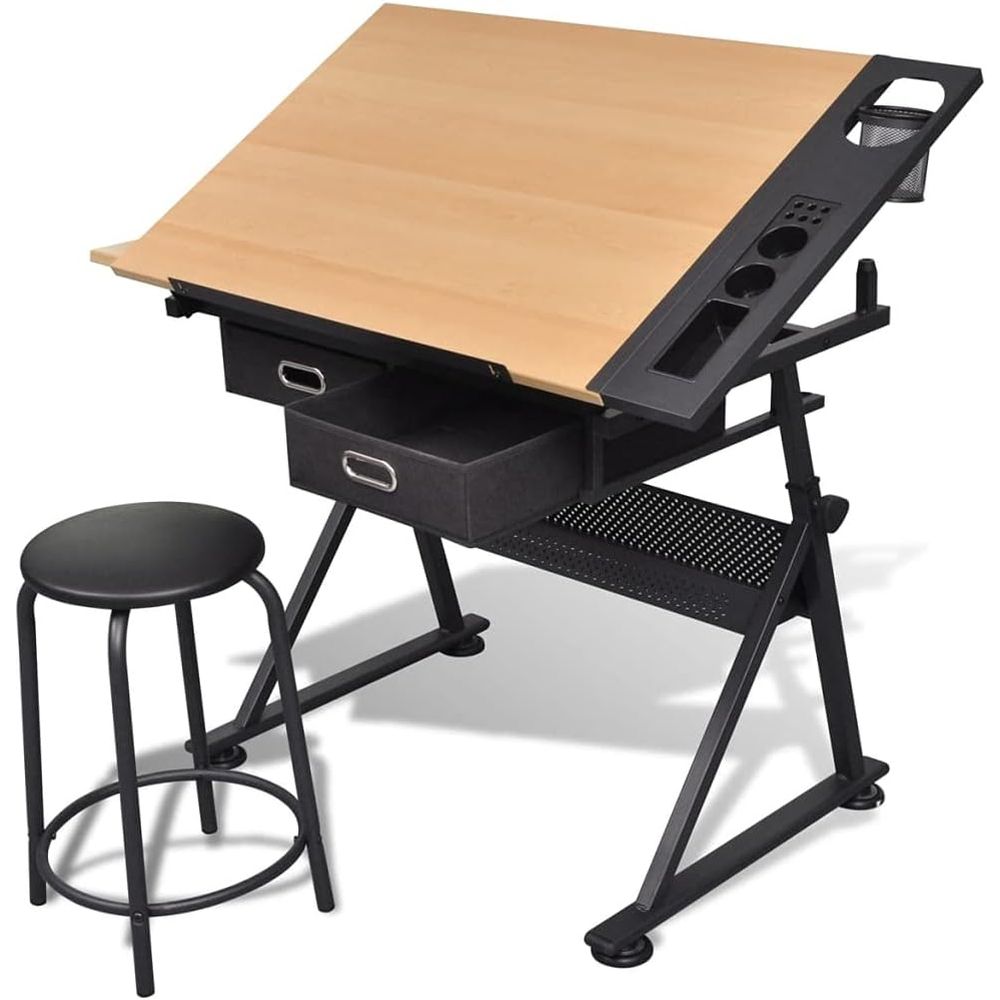 Leather Work In Art - Adjustable Height Drafting Table with Storage