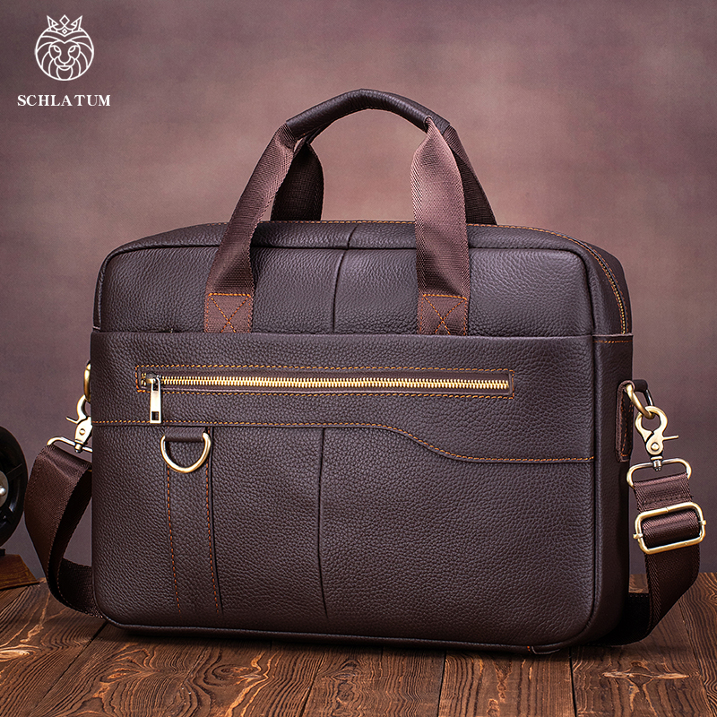 Leather Work Laptop Bag - Men's Vintage Genuine Leather Briefcase Large