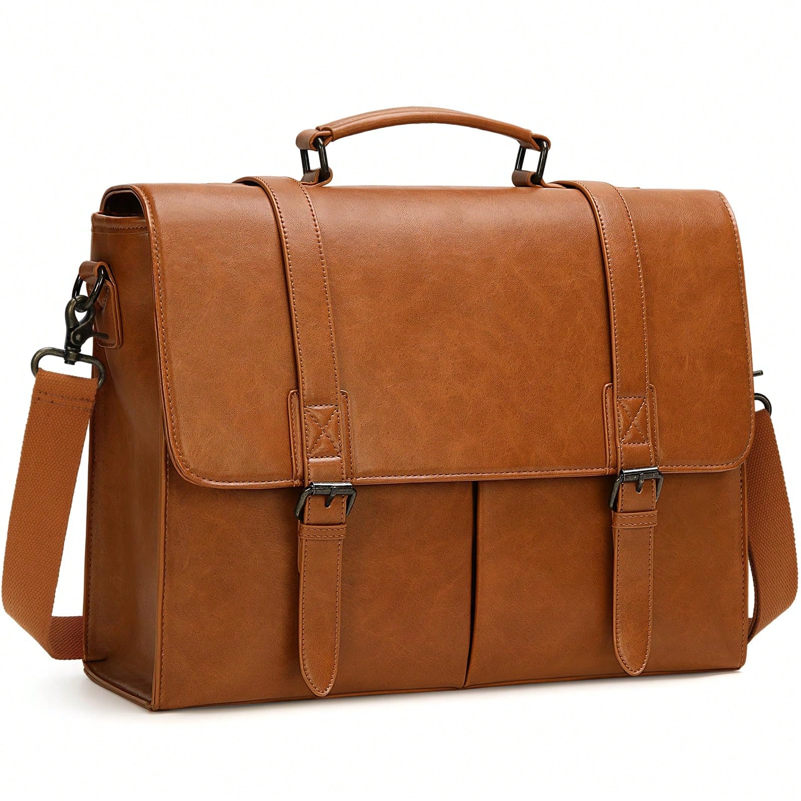 Leather Work Laptop Bag - Messenger Bag For Men 15.6 Inch