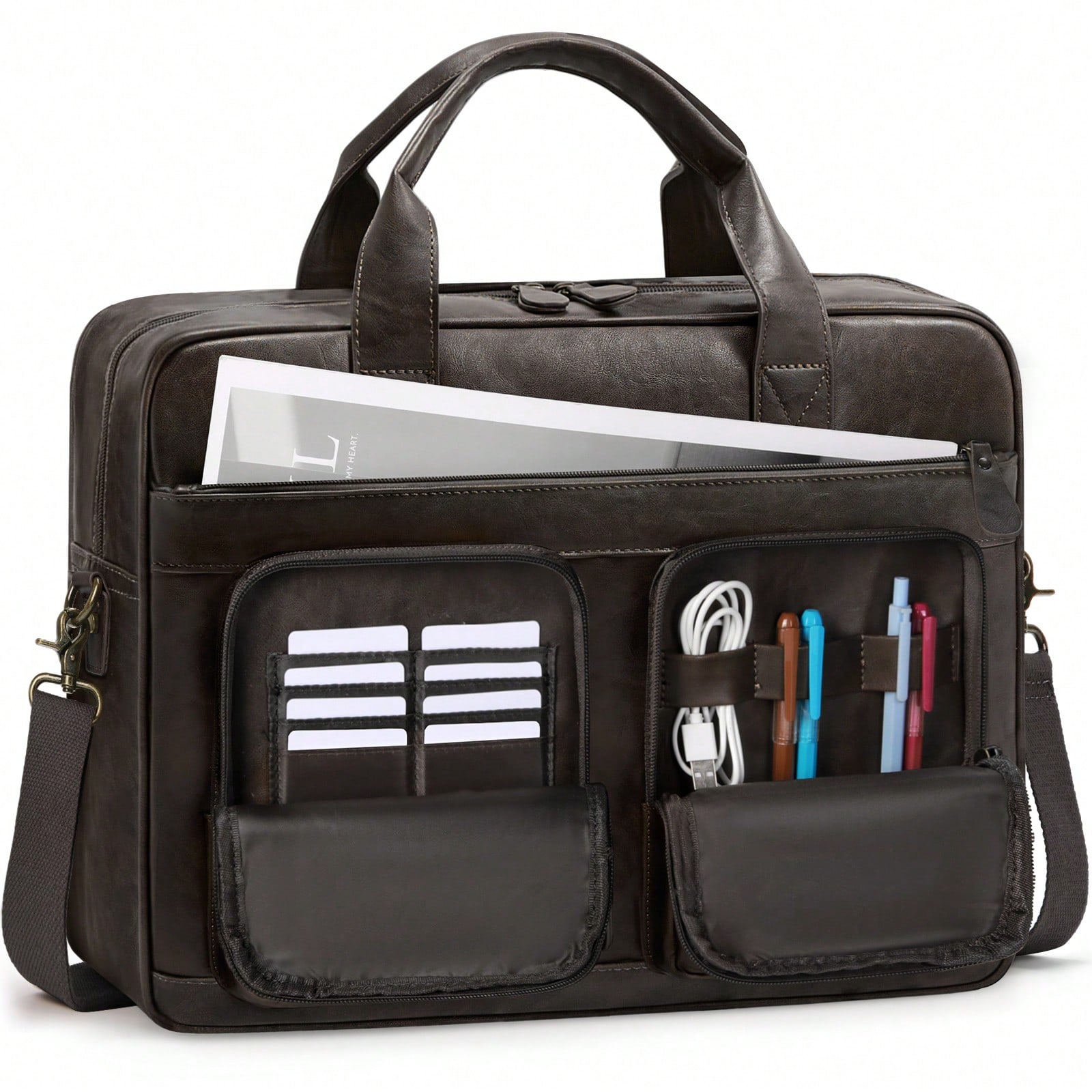Leather Work Laptop Bag - Vintage Messenger Bag For Men PU