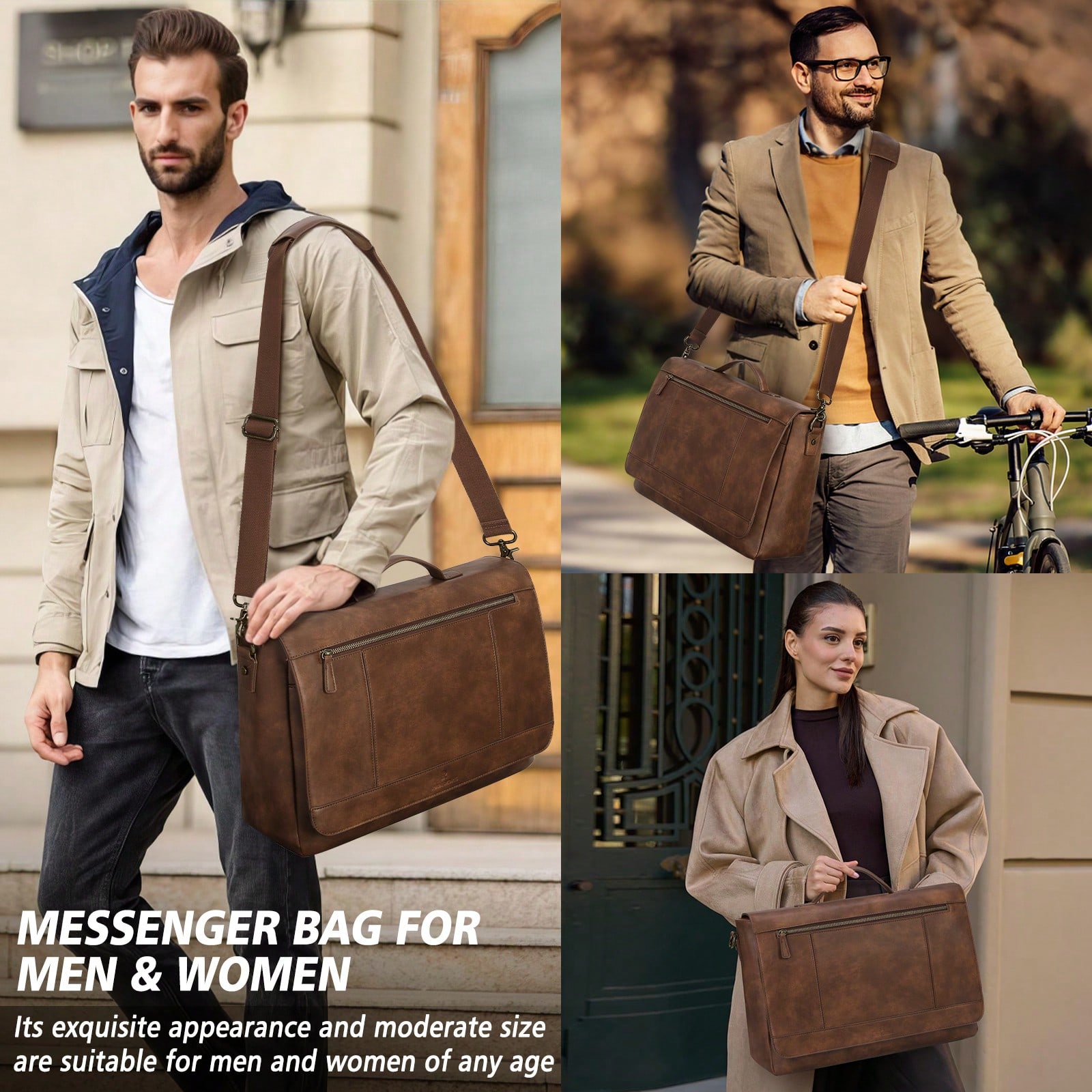 Leather Work Laptop Bag - Leather Messenger Bag For Men 15.6