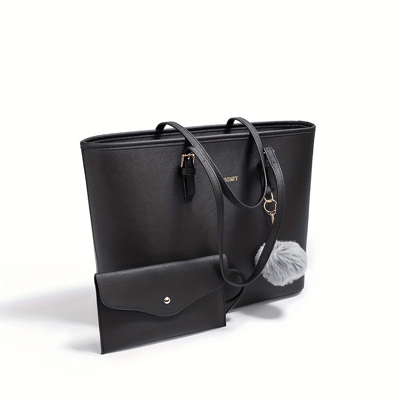 Leather Work Laptop Bag - 2PC+women shoulder tote handbag PU leather