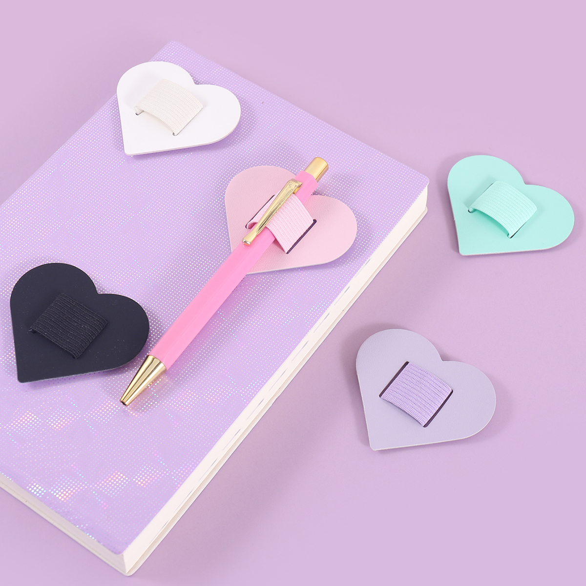 Leather Work Diary - Self-Adhesive Heart Pen Clip Holder for