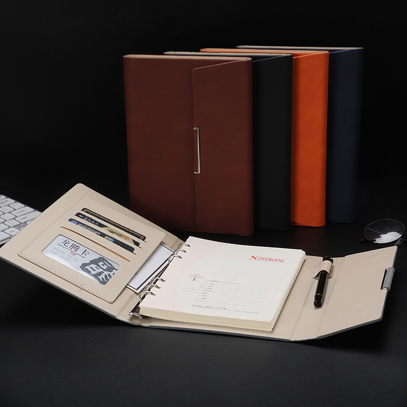 Leather Work Diary - Tri-fold A5 Loose-leaf Notebook Business Meeting