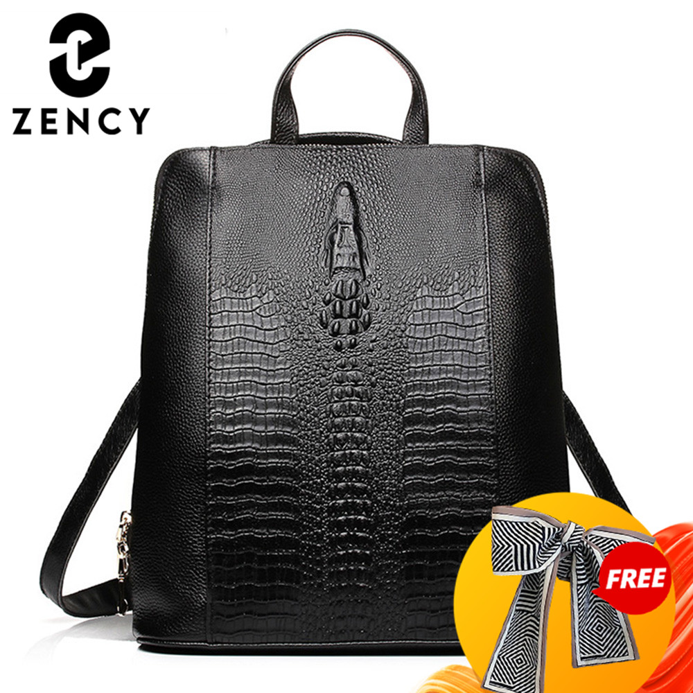 Leather Work Laptop Bag - Zency Women's Crocodile Leather Backpack 100%
