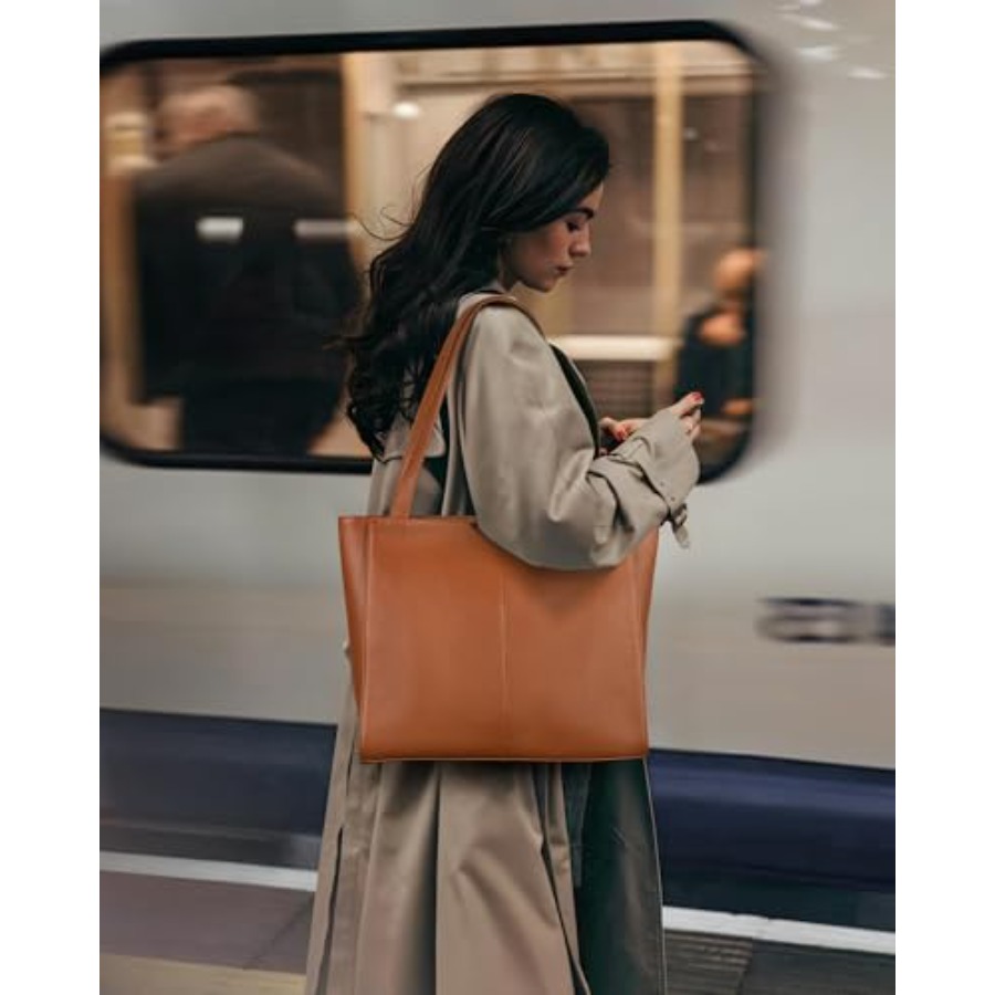 Genuine Leather Zipper Tote Ba - Leather Work Laptop Bag recensie en prijs