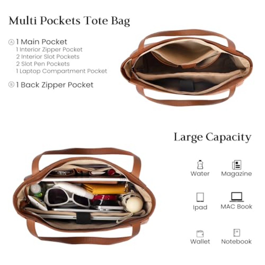 Genuine Leather Zipper Tote Ba - Leather Work Laptop Bag recensie en prijs