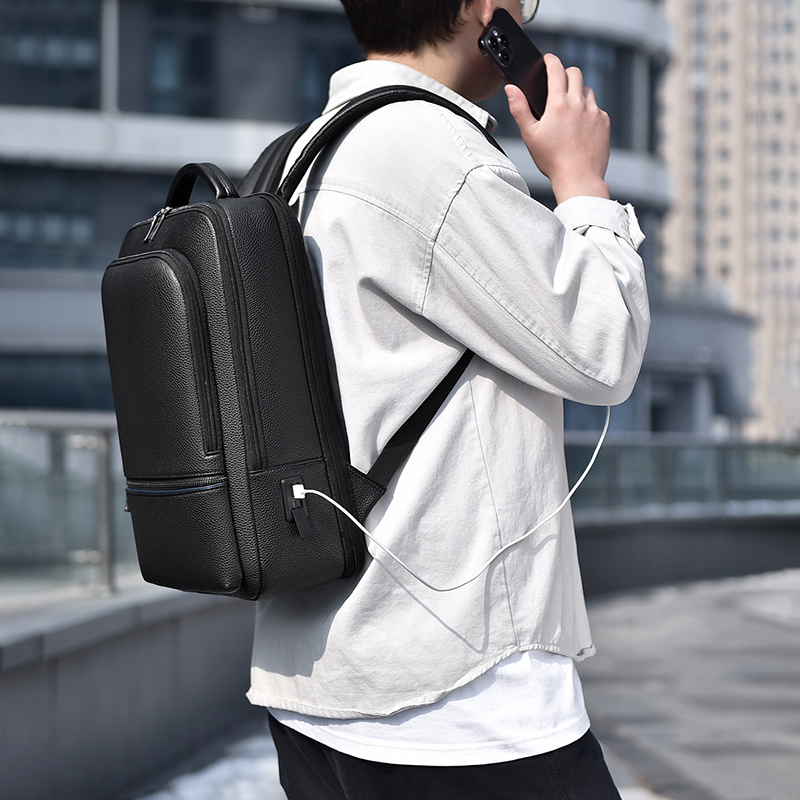 PU Leather Men's Backpack USB  - Leather Work Laptop Bag recensie en prijs