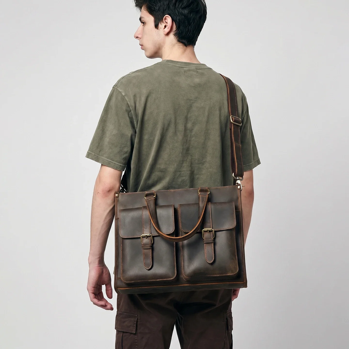 Vintage Genuine Leather Men Cr - Leather Work Laptop Bag recensie en prijs