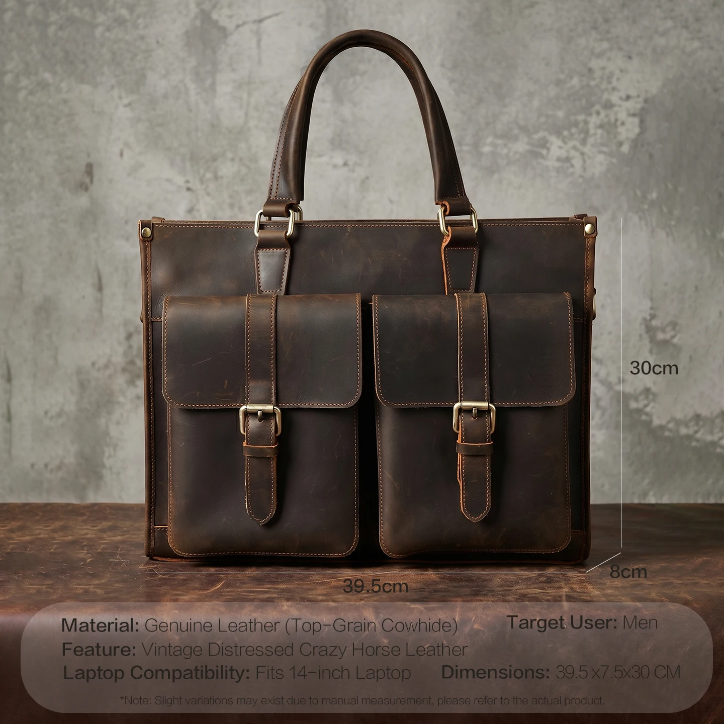 Vintage Genuine Leather Men Cr - Leather Work Laptop Bag recensie en prijs
