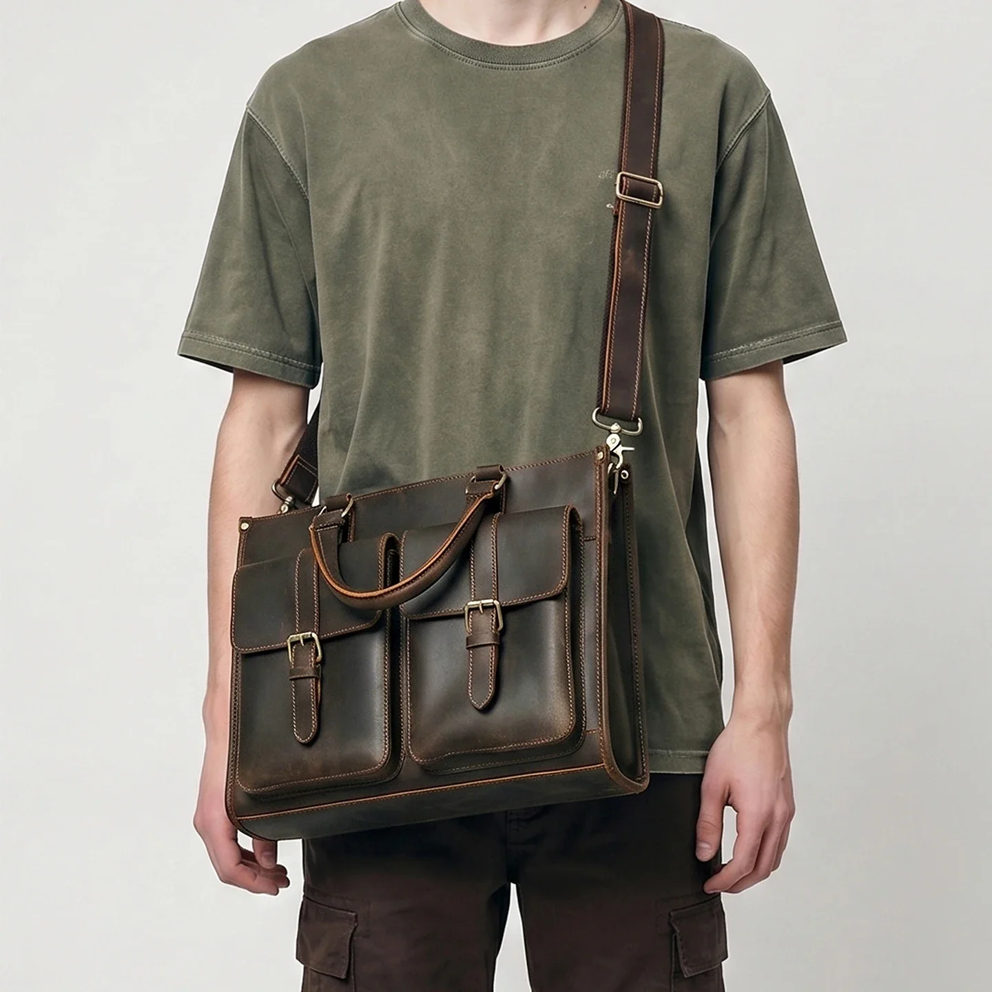 Vintage Genuine Leather Men Cr - Leather Work Laptop Bag recensie en prijs