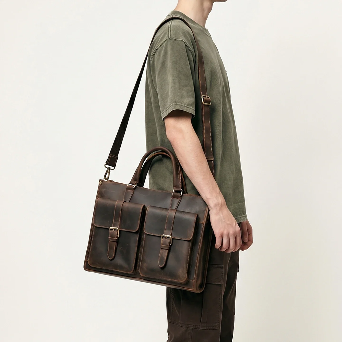 Vintage Genuine Leather Men Cr - Leather Work Laptop Bag recensie en prijs