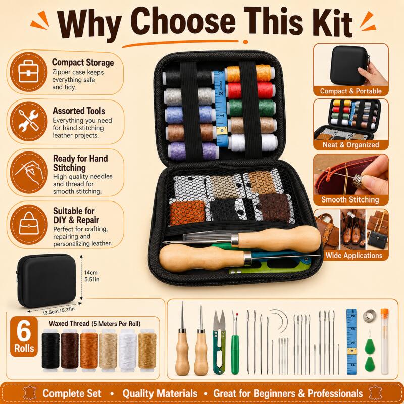 Leather Sewing Kit with Waxed  - Leatherwork Hand Sewing Needles recensie en prijs